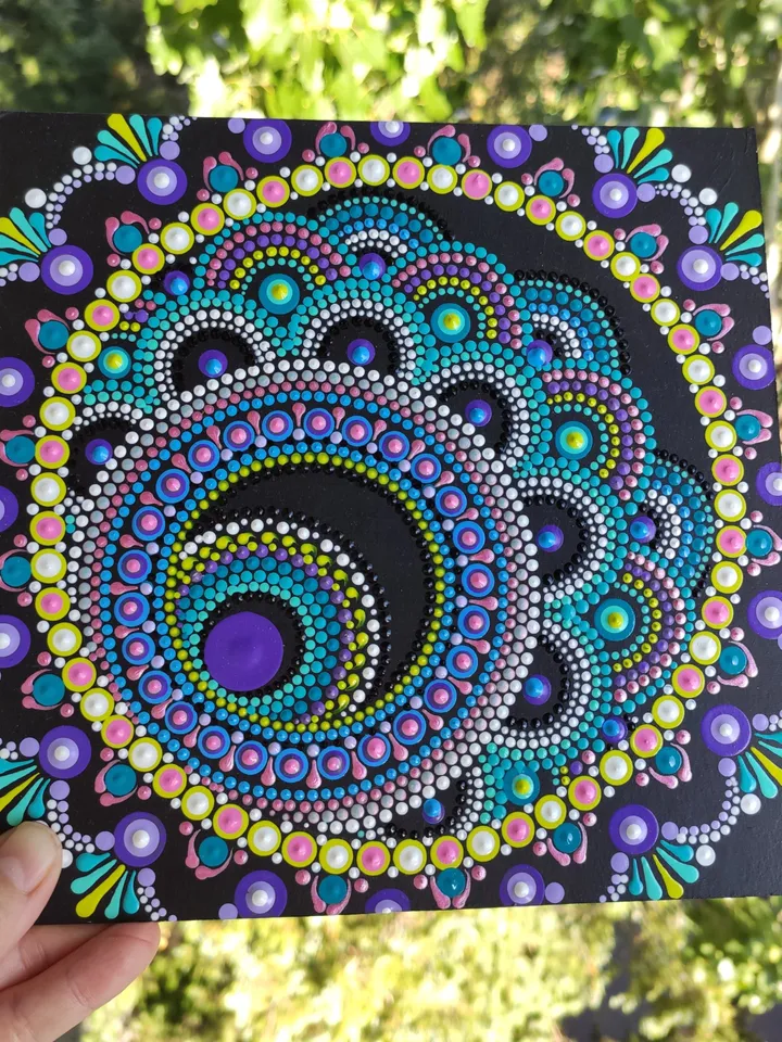 Dot Mandala Painting Colorful Original Art 20 by 20 cm / 8''