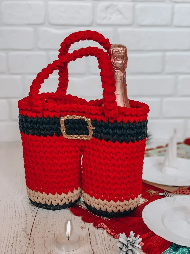 Crochet Santa’s pants basket, PDF pattern, digital instant download