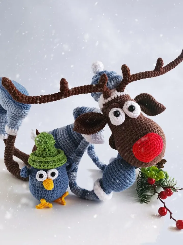 Crochet deer Rudolph, Xmas home decor, Xmas gift, amigurumi toy deer,stuffed toy