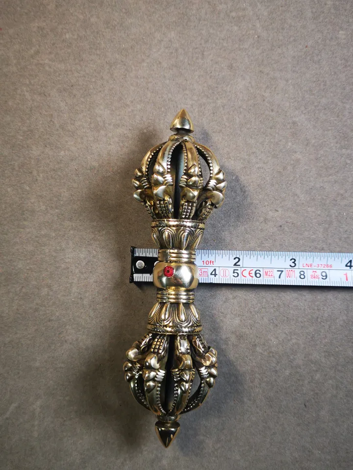 Gandhanra Antique Tibetan Trantic Practitioner Ritual Implements,Nine Pronged Vajra & Kartika(knife of the dakinis), Made of Brass