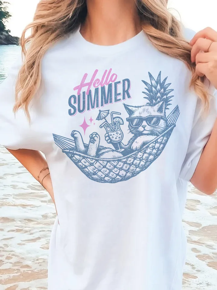 Hello Summer png,Retro summer png,Summer Vibes,Trendy Summer Png,Beach png,Beach vibes png, Funny Cat Summer,Funny Sarcastic png