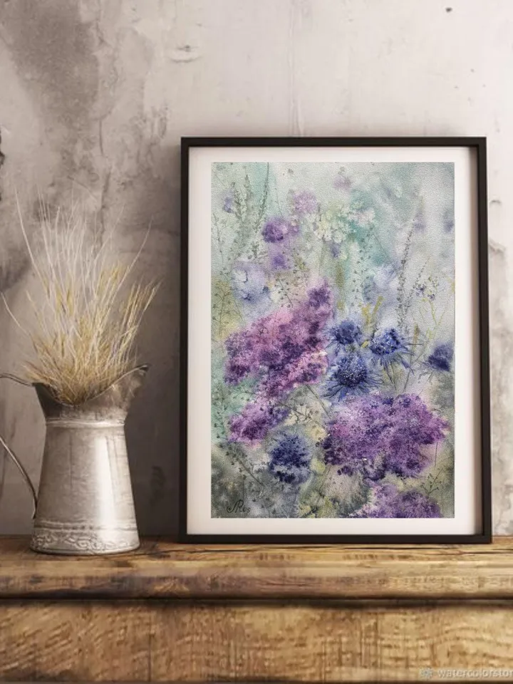Wildflowers Original Painting Flowers Watercolor Wall Art Abstract Floral Artwork