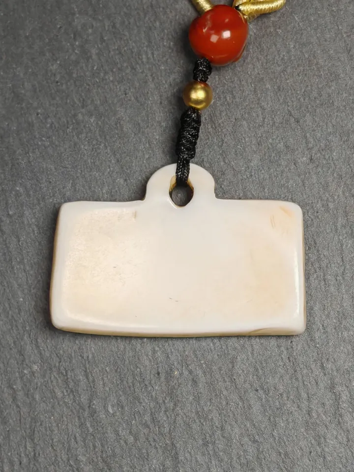 Old Shell Carved Amulet Badge with Tibetan Letters Karmapa***, Gandenla Tibetan Protection Charm, Spiritual Gift