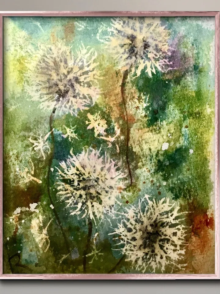 Dandelion fields original watercolour painting,flowers watercolour painting,floral landscape,small painting gift,wall hanging decoration
