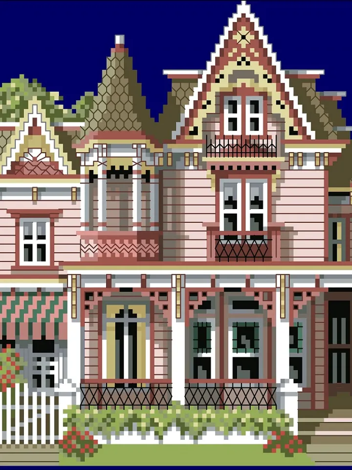 Vintage Cross Stitch Pattern Victorian House Counted Digital Download PDF