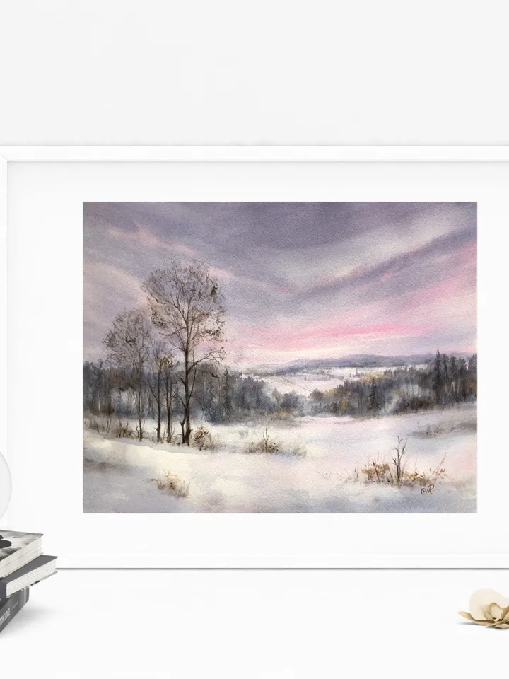 Winter Landscape Original Painting Winter Watercolor Painting