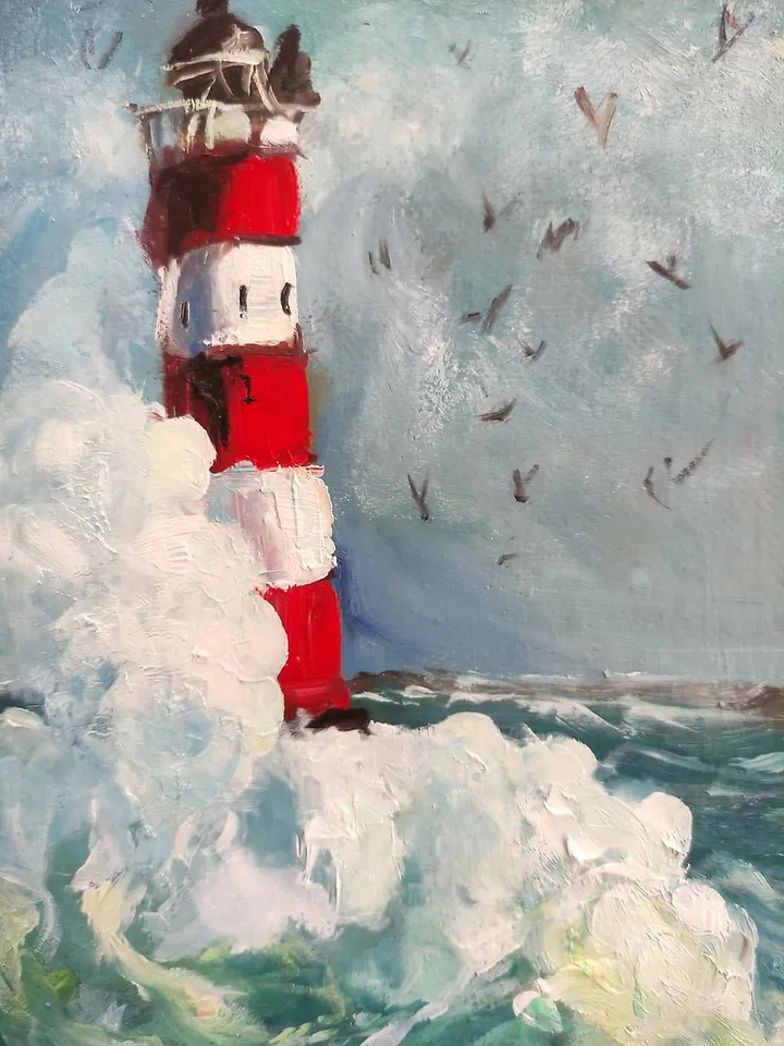 Seascape Original Art Lighthouse Oil Painting Lighthouse Impasto Sea Wall Art