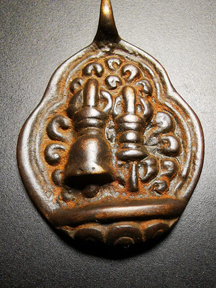 Gandhanra Antique Tibetan Buddhist Protective Amulet Pendant,A Tibetan vajra (club) and tribu (bell),80 years old