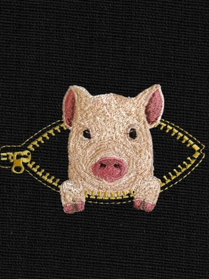 Mini pig in a zipper pocket Miniature realistic machine embroidery design Pet design piglet realistic pattern pig embroidery motif