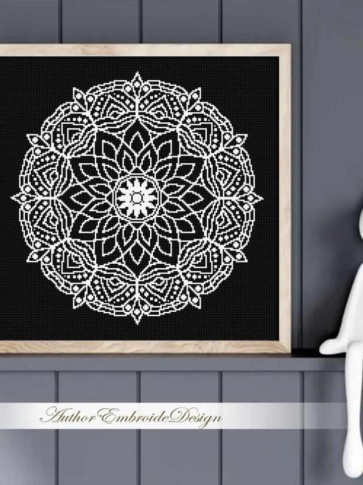 Mandala cross stitch pattern PDF download Monochrome cross stitch chart, Mandala pattern digital PDF, Mandala ornament, DIY Home decor #M267