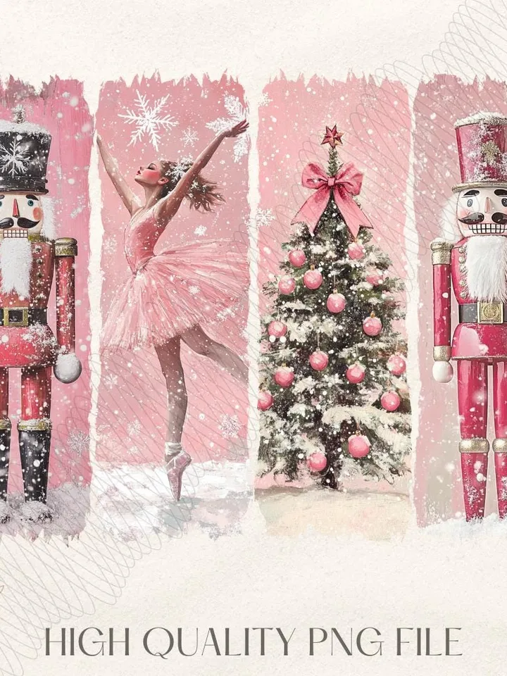 Retro Nutcracker Christmas PNG, Preppy Christmas Png, Holiday Vibes Png, Nutcracker Ballet Png, Christmas Tree, Pink Christmas, Sublimation
