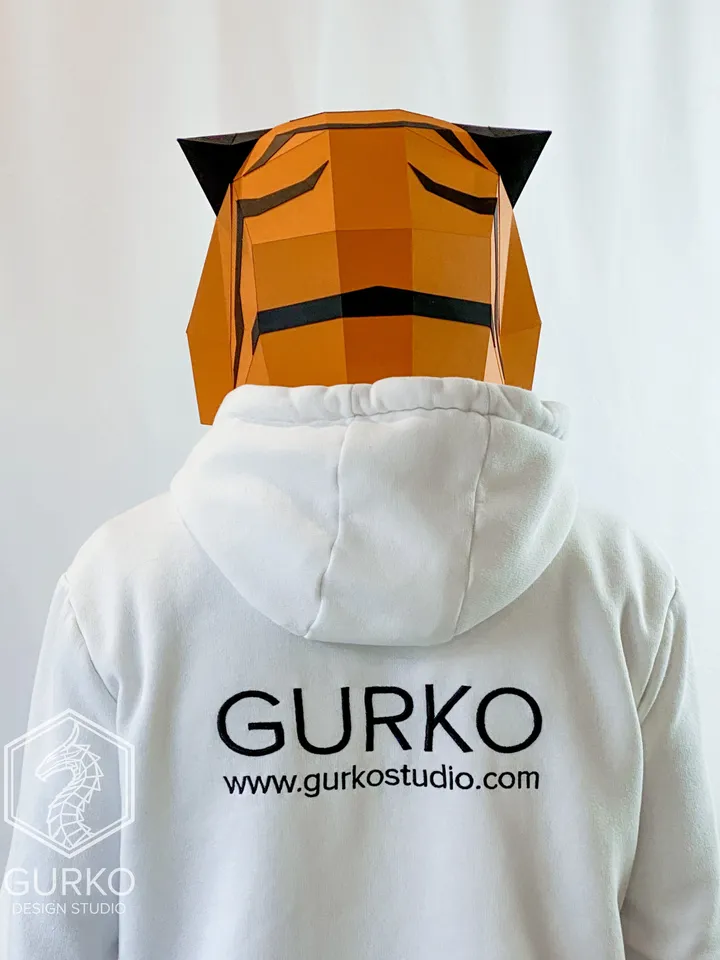 Angry Tiger Mask Papercraft, Cat, Digital Template, PDF Download, Gurko, 3D Low Poly Animal Mask, DIY Origami, Pepakura, Paper Mask, Costume
