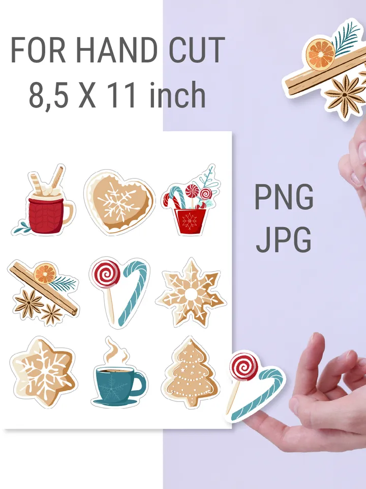 Delicious Christmas stickers pack. Print and cut