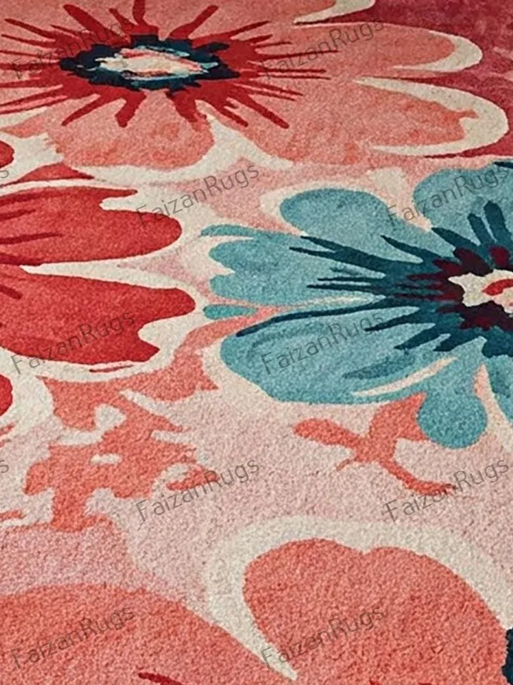 10x14 floral rug, Handmade floral area rug, Elegant pink & red bloom, home décor, floral rug, 8x10 area rug, pink rug, red rug, bedroom rug