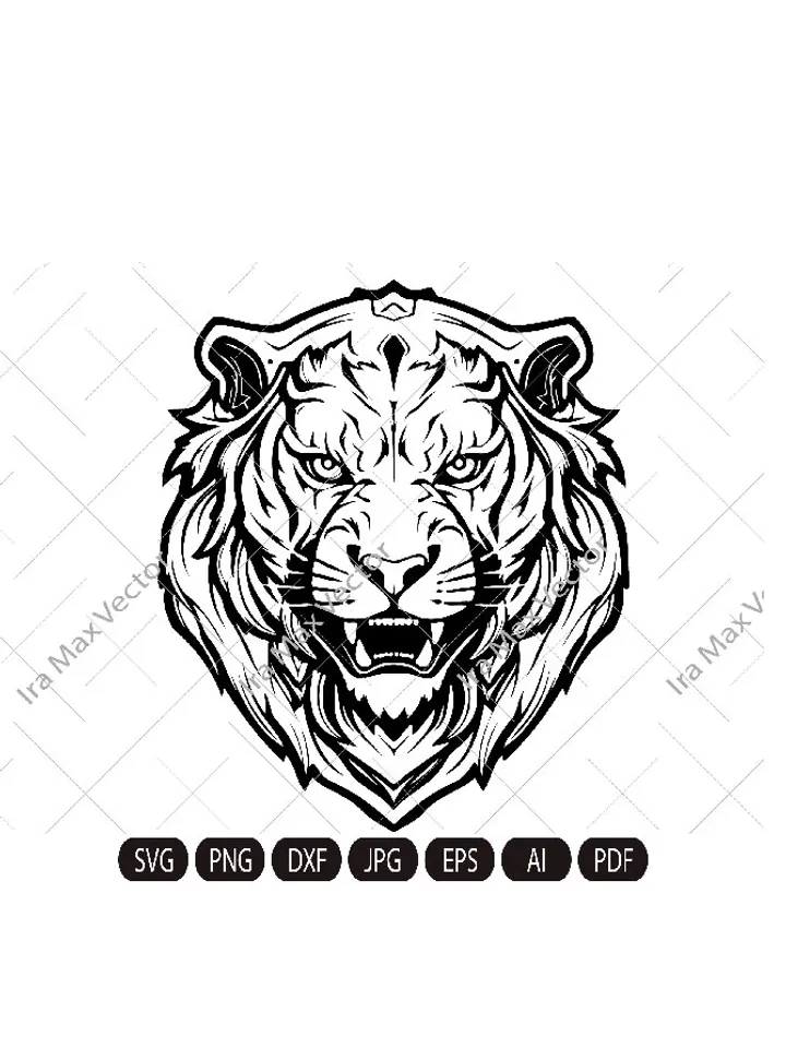 Angry tiger roaring face outline clipart , Tiger svg, Tiger heraldic, Tiger head, Tiger face, cut file, sublimation