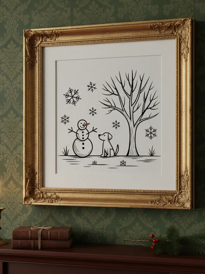 Snowman & Dog Winter Scene Cross Stitch Pattern PDF