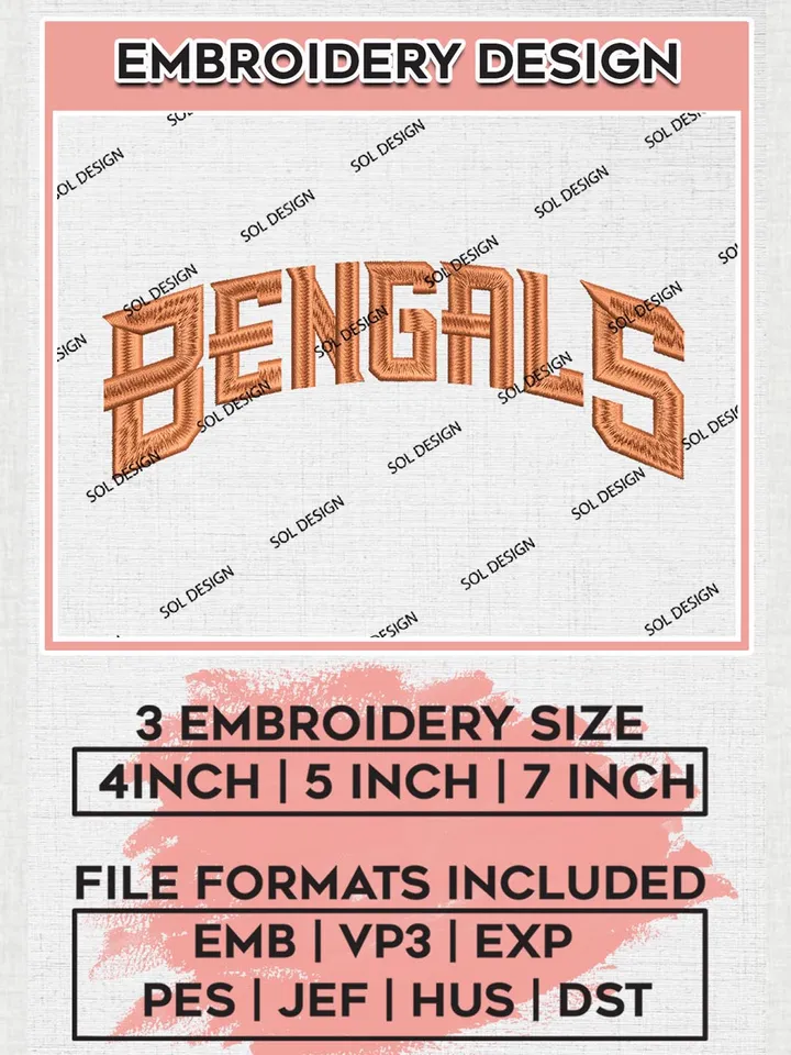 NFL Cincinnati Bengals Wordmark Logo Embroidery Designs, NFL Bengals, NFL Embroidery Designs, NFL Cincinnati Bengals Machine Embroidery Design, Digital Download