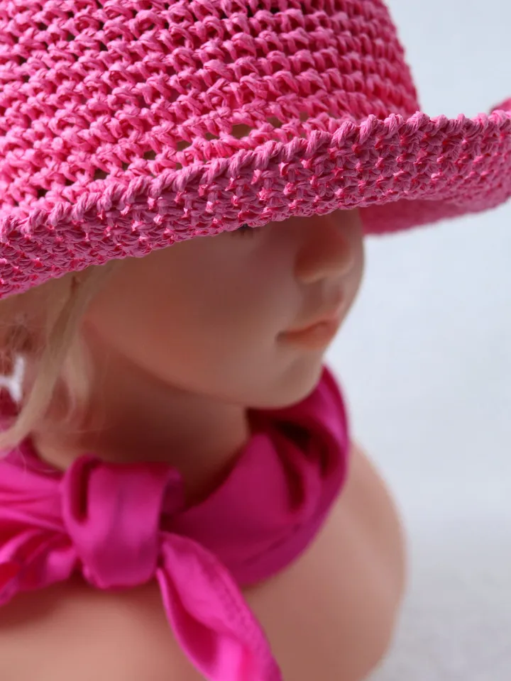 Straw hat women beach Panama bucket hot pink floppy holiday hat