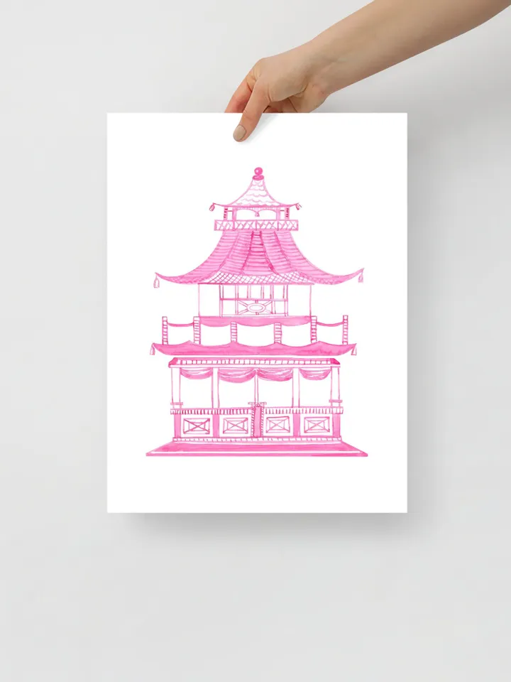 Pink Pagoda Watercolor Painting Chinoiserie Asian Wall Art Poster Pagoda Print Set Of 3 Watercolor Painting Chinoiserie Painting Art Print