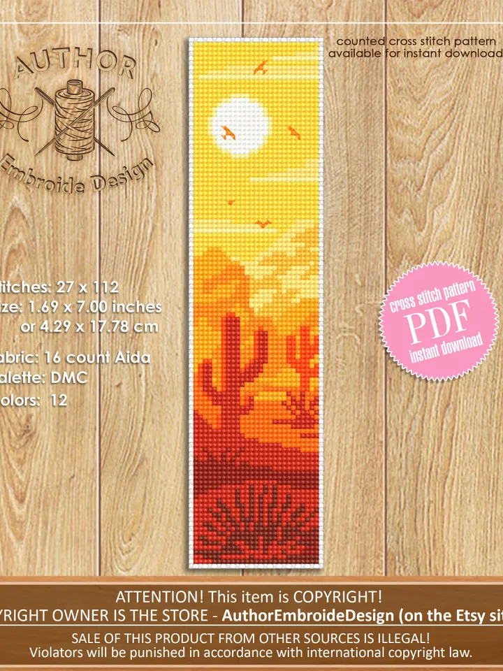 Bookmark nature cross stitch pattern digital PDF Handmade bookmark landscape embroidery beginners Instant download Gift for book lover #B15