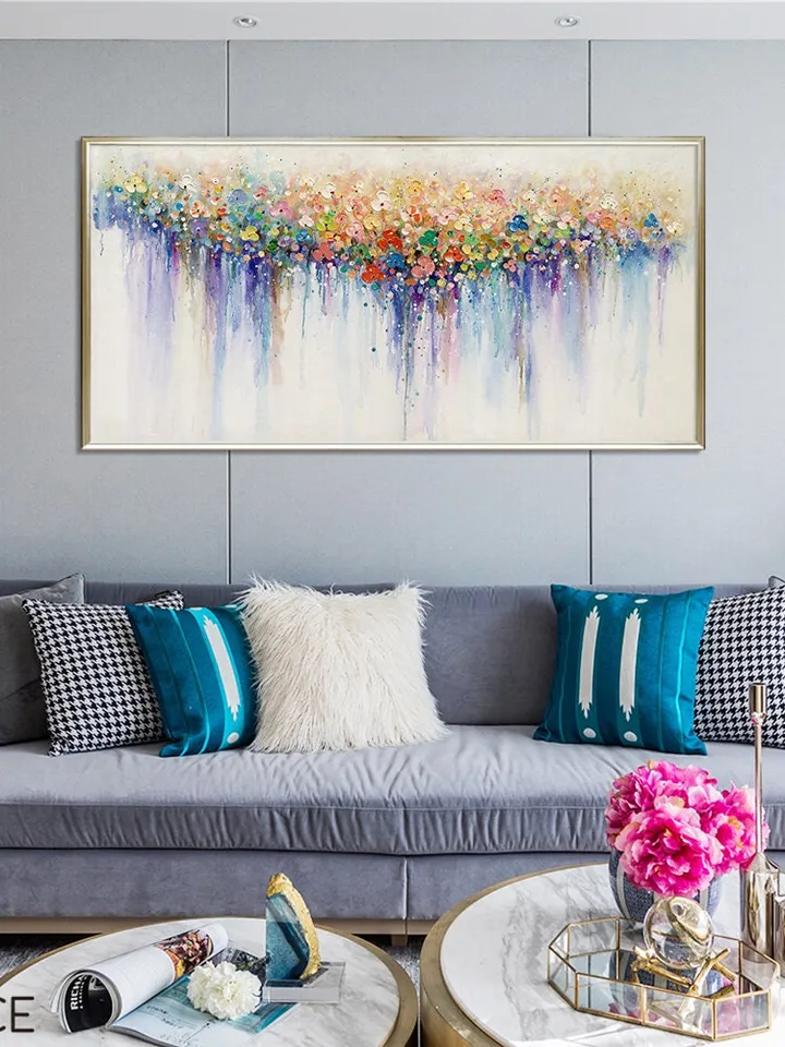 Colorful Flower Wall Art Flowers Painting on Canvas Origanal Boho Wall Decor Texture Wall Art Bright painting Large Wall Art Modern Art Gift