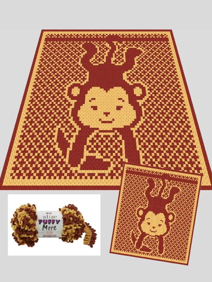 Loop yarn Finger knitted Monkey blanket pattern