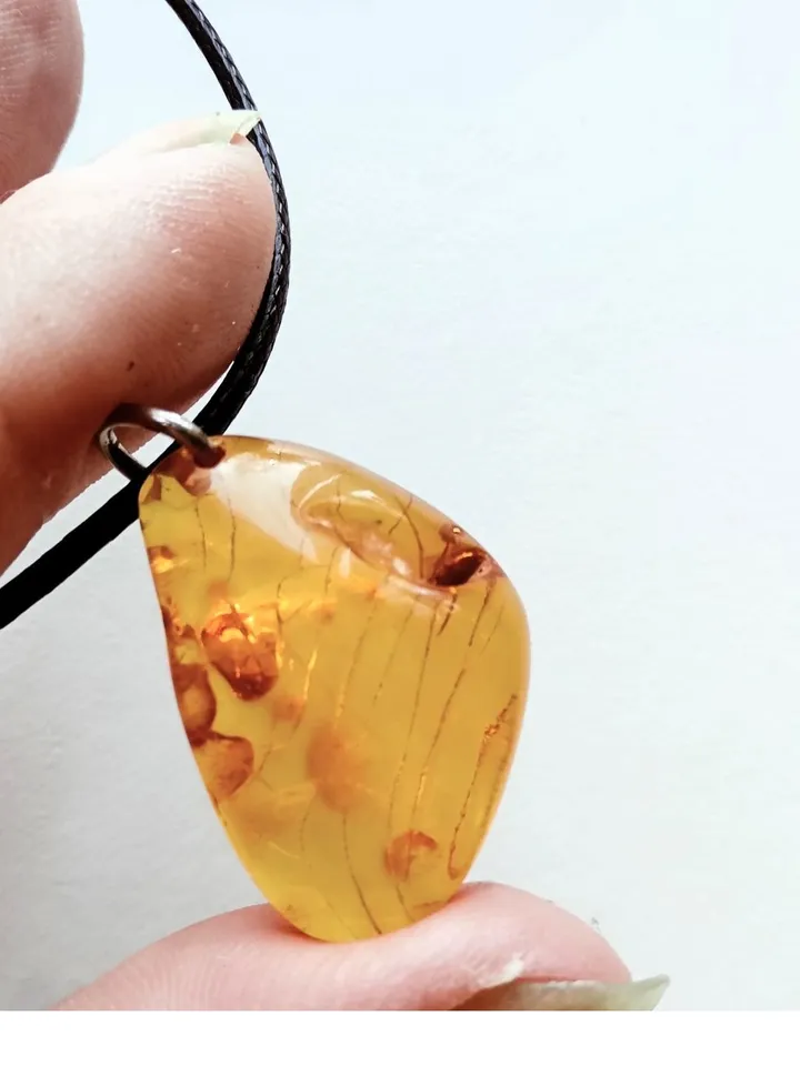 Amber Amulet pendant "Drop" small natural stone necklace yellow Baltic amber jewelry for women and men