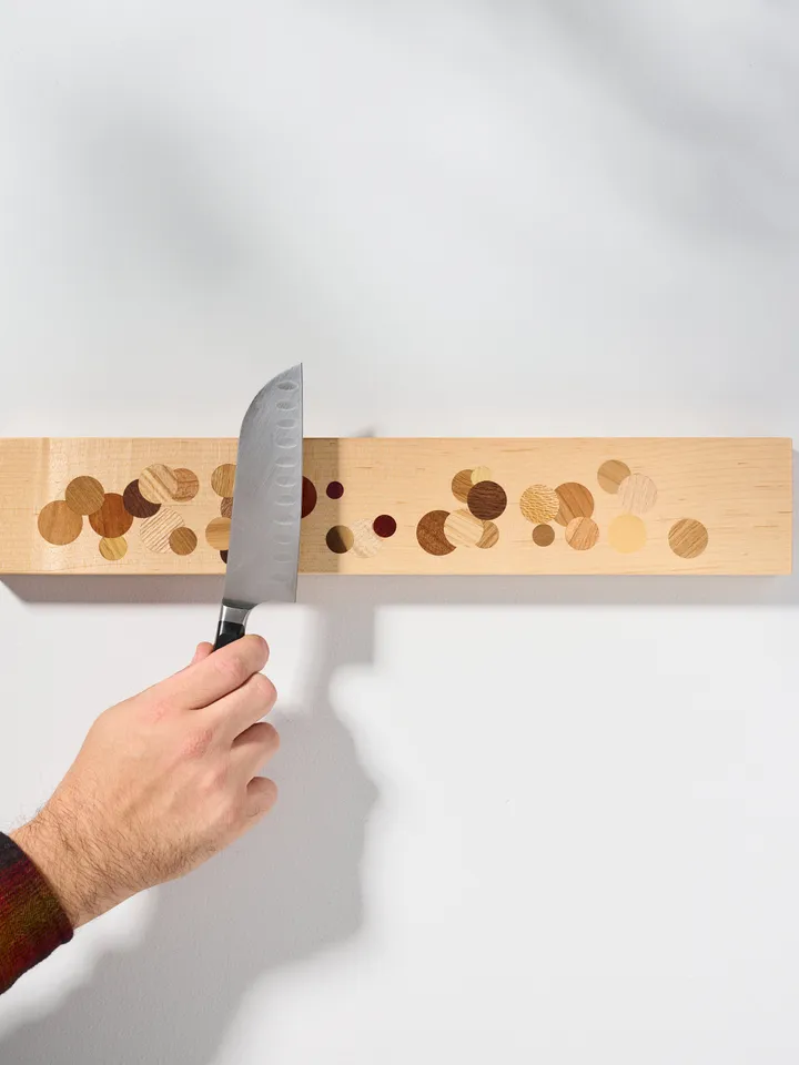 Multi Color Polka Dot Inlay Maple Wall Mounted Magnetic Knife Holder