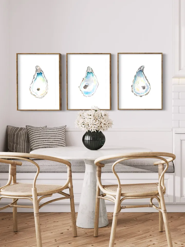 Oyster Print Set ,Watercolor Oyster, Oyster Painting, Oyster 3 Piece Set, Seaside Decor,Seaside Art Poster,Oyster Shell Art, Ocean Art Print