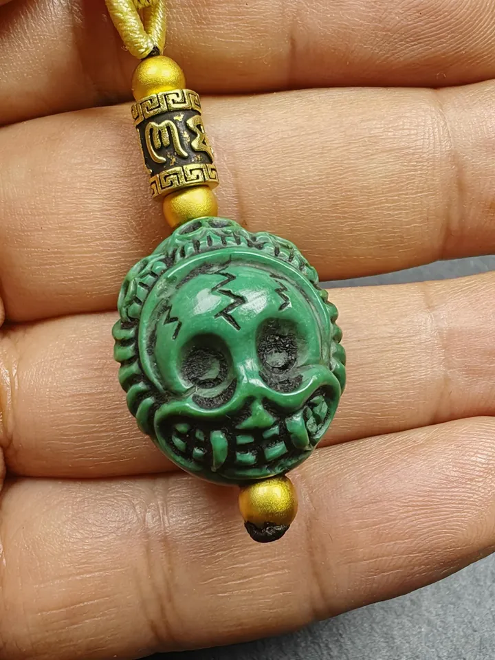 Optimized Turquoise Tibetan Citipai Skull Master Amulet, Gandhanra Hand Carved Tibetan Protective Charm,Spiritual Necklaces