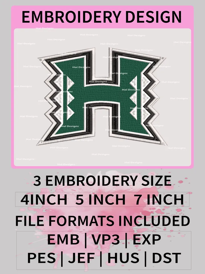 NCAA Hawai'i Rainbow Warriors Embroidery File, 3 Sizes, 6 Formats, NCAA Machine Embroidery Design, NCAA Logo, NCAA Teams