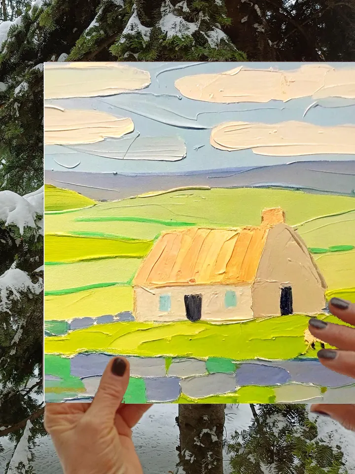 Ireland Painting Irish Cottage Original Art Sheeps Painting Landscape Impasto Oil Painting Farm Impressionist Art Gift by ArtProkopaloSv