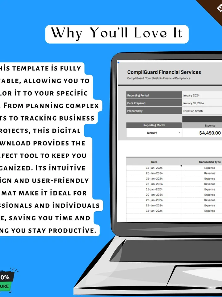 Financial Compliance Reporting Template, Editable Google Sheets, Digital Download for Regulatory Reporting & Audit Preparation