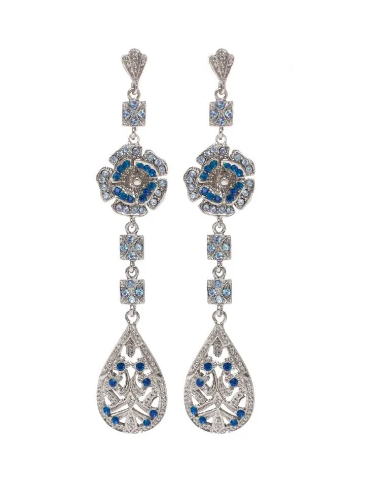 Art deco Wedding Earrings, Swarovski Crystal Bridal Earrings, Gatsby Wedding Earrings, Long Boho Bridal Earrings , Vintage style Jewelry