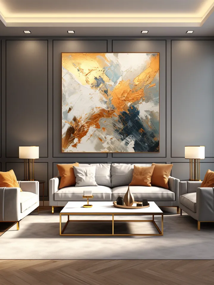 Original Gold foil Oil Painting On Canvans, Large Wall Art, Abstract Gold Painting Custom Painting Living room Wall Decor Painting For Hotel