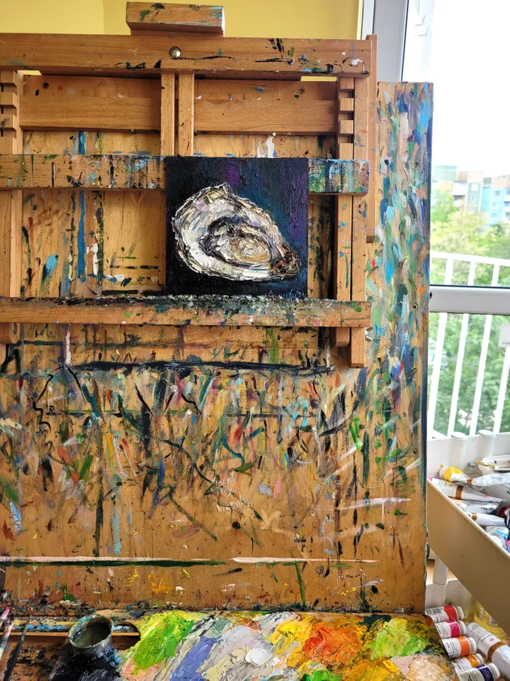 Oyster Painting Shell Original Art Impasto Oil Painting 6x6 Seafood Art Coastal Artwork Oyster Shell Wall Art Kitchen Wall Art by ArtFromVictoria