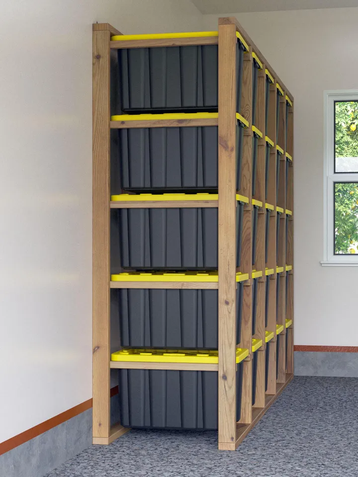 DIY PDF 27 Gallon Tote Storage Rack Plans for 25 Totes, Tote Garage Storage Shelves Plans
