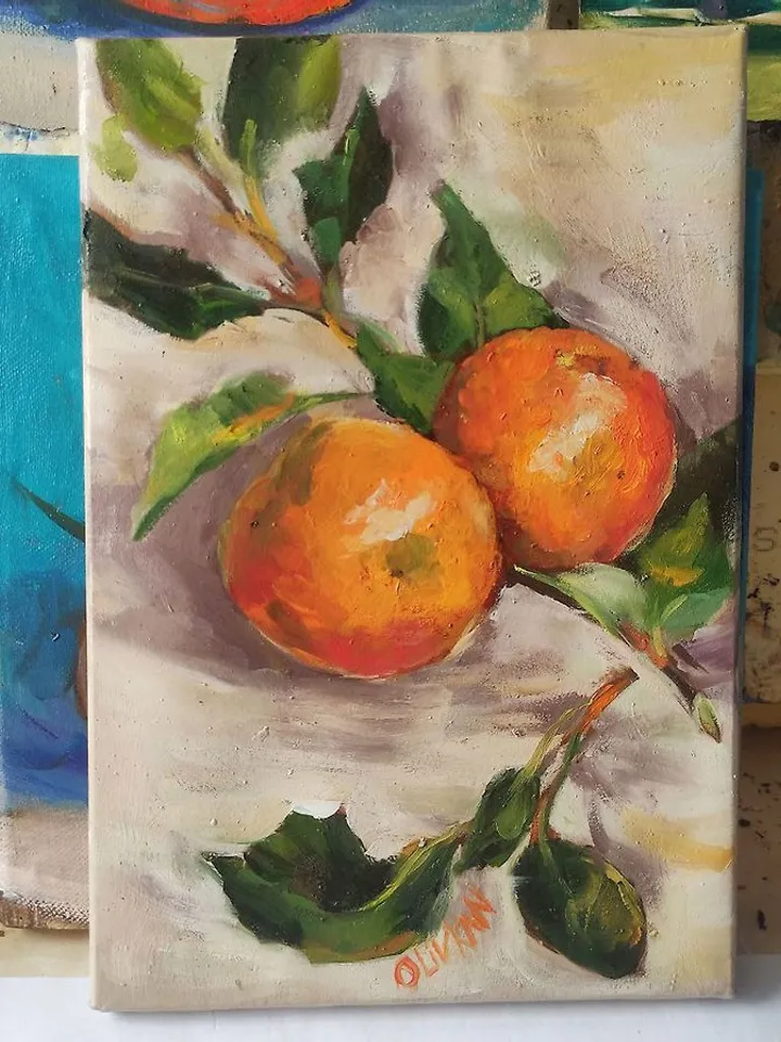 Mandarin Art Citrus Oil Painting Mandarin Artwok 20 by 30 cm Eat Art