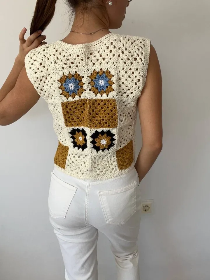 Waistcoat crochet pattern, granny squares waistcoat, women ladies vest crochet pdf