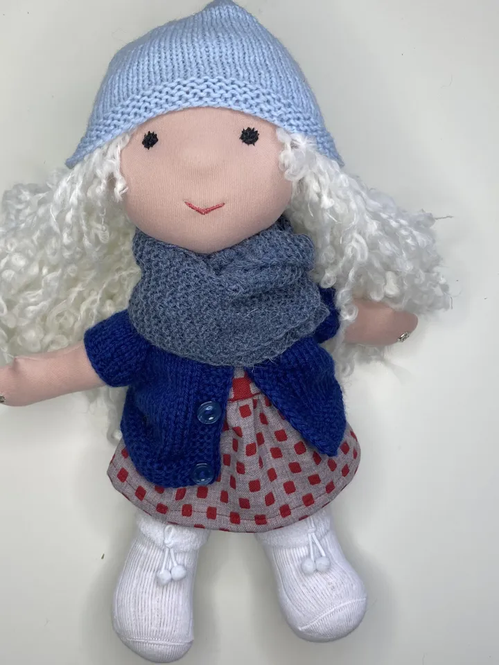 Handmade organic textile cotton Waldorf doll ready to ship, Authors stuffed soft doll with clothes set, Christmas baby