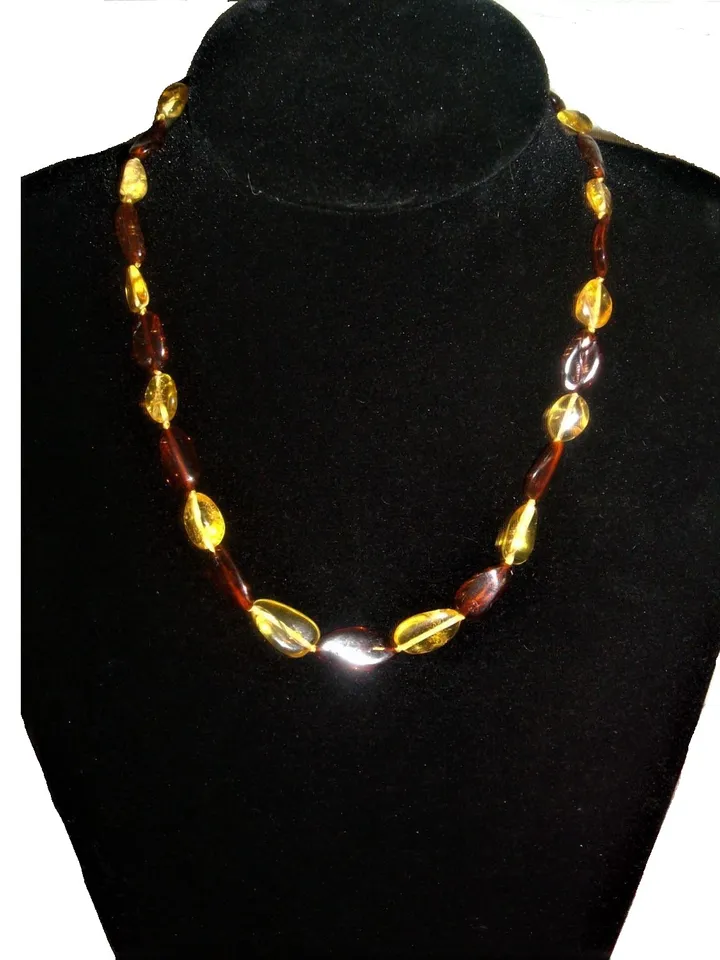 Baltic Amber Jewelry Necklace Gift women mom Multicolor Gemstone Everyday Jewelry polished yellow brown cognac oval Beads