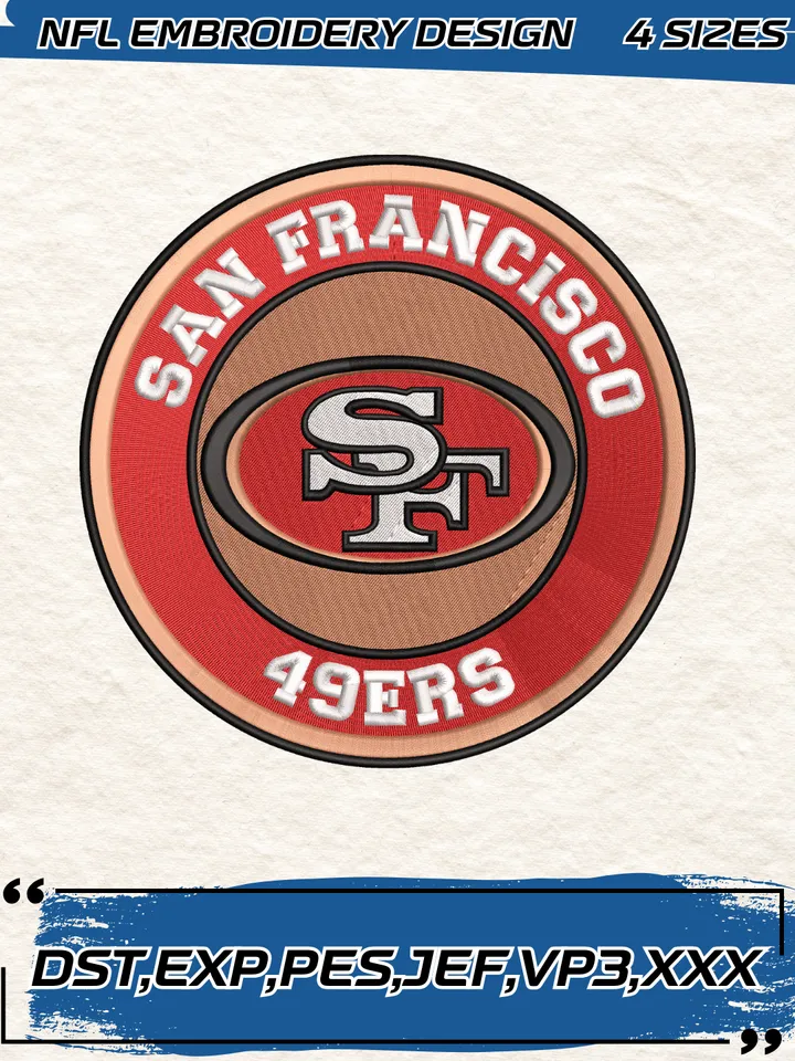 San Francisco 49ers Circle Logo Embroidery Design,NFL Logo Embroidery Design,Machine Embroidery Design File,4 Sizes, Digital Download