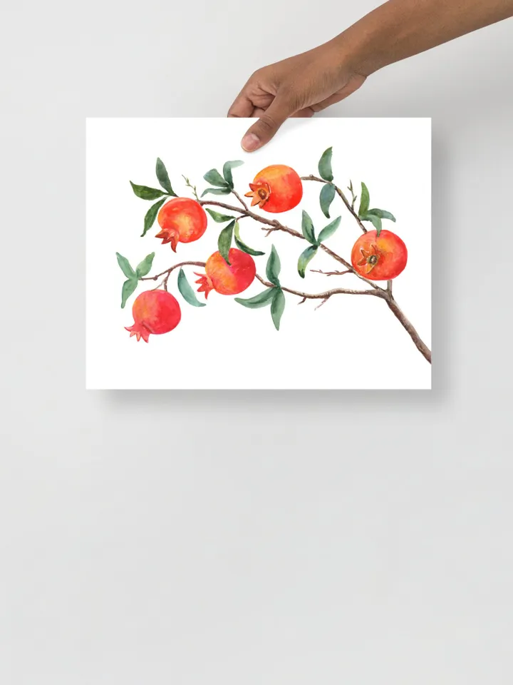 Pomegranate Tree Art Print, Watercolor Painting, Pomegranate Artwork, Vintage Fruit Trees, Gift For Chef, Fruit Painting, Still Life Fruit,