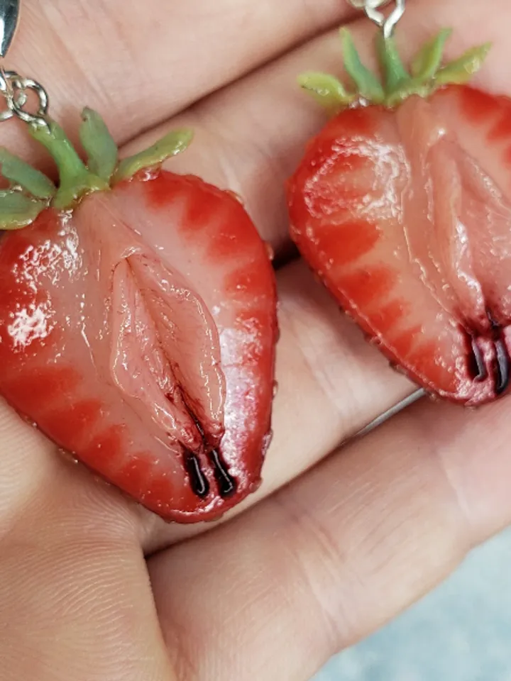 Strawberry earrings,,polymer clay,stainless steel coated with silver