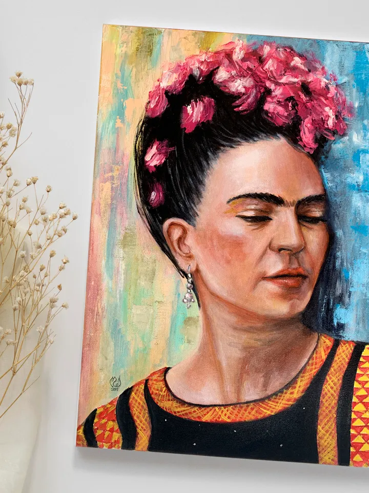 Oil Painting on Canvas 14x20 Inches – Frida Kahlo Portrait Art by MyFoxyArt