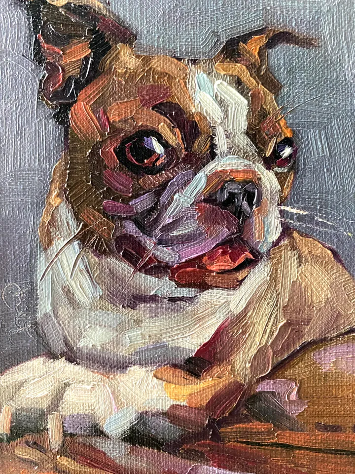 Dog oil painting original, Pet portrait artwork, Animal miniature wall art 4x6