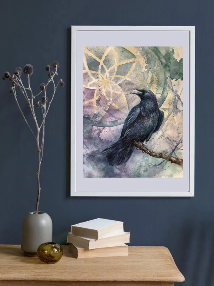 Raven Original Painting Birds Watercolor Crow Wall Art