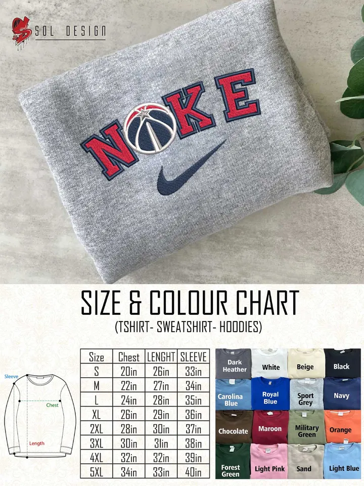 Ni.kee Washington Wizards Team Embroidered Sweatshirt, NBA Wizards Basketball Team Embroidered T Shirt, NBA Team Embroidered Sweater, NBA Washington Wizards Shirt, Basketball Team Embroidered Hoodie