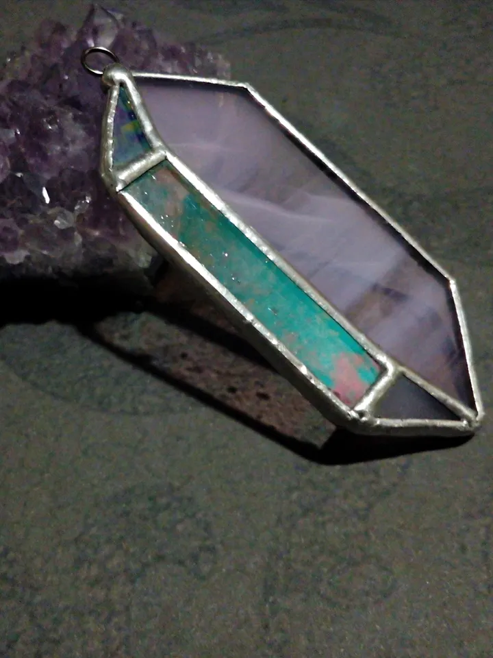 Glass crystal, semi precious stone imitation, simple stained glass, iridescent stained glass, Minimalist necklace