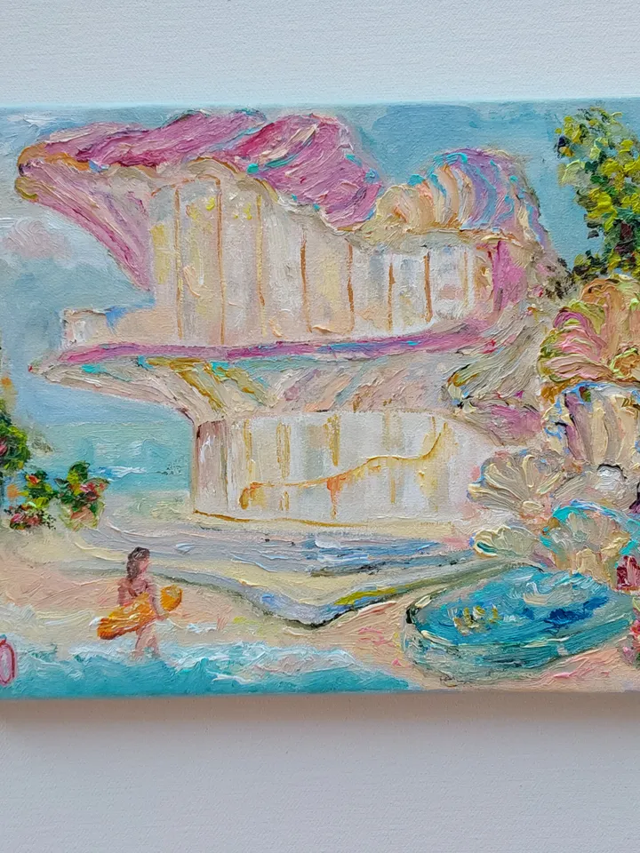 Oil painting on canvas "Shell house on the seashore"
25x20cm (10x8 inch)
